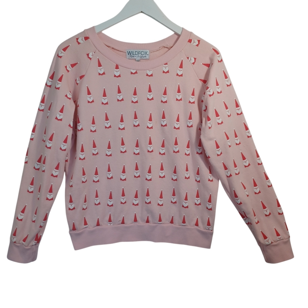 Wildfox Pink Santa Claus Print Raglan Sweatshirt Womens Medium Christmas Holiday